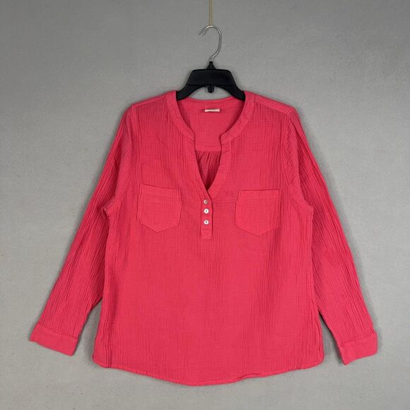Mote Shirt Womens 2XL Pink Hot Bright Fuchsia Gauze Coastal Resort Vacation Fem - Picture 1 of 14